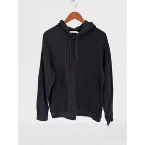 VINCE Sweatshirt Hoody Waffled Cotton Black Drawstring Size Large